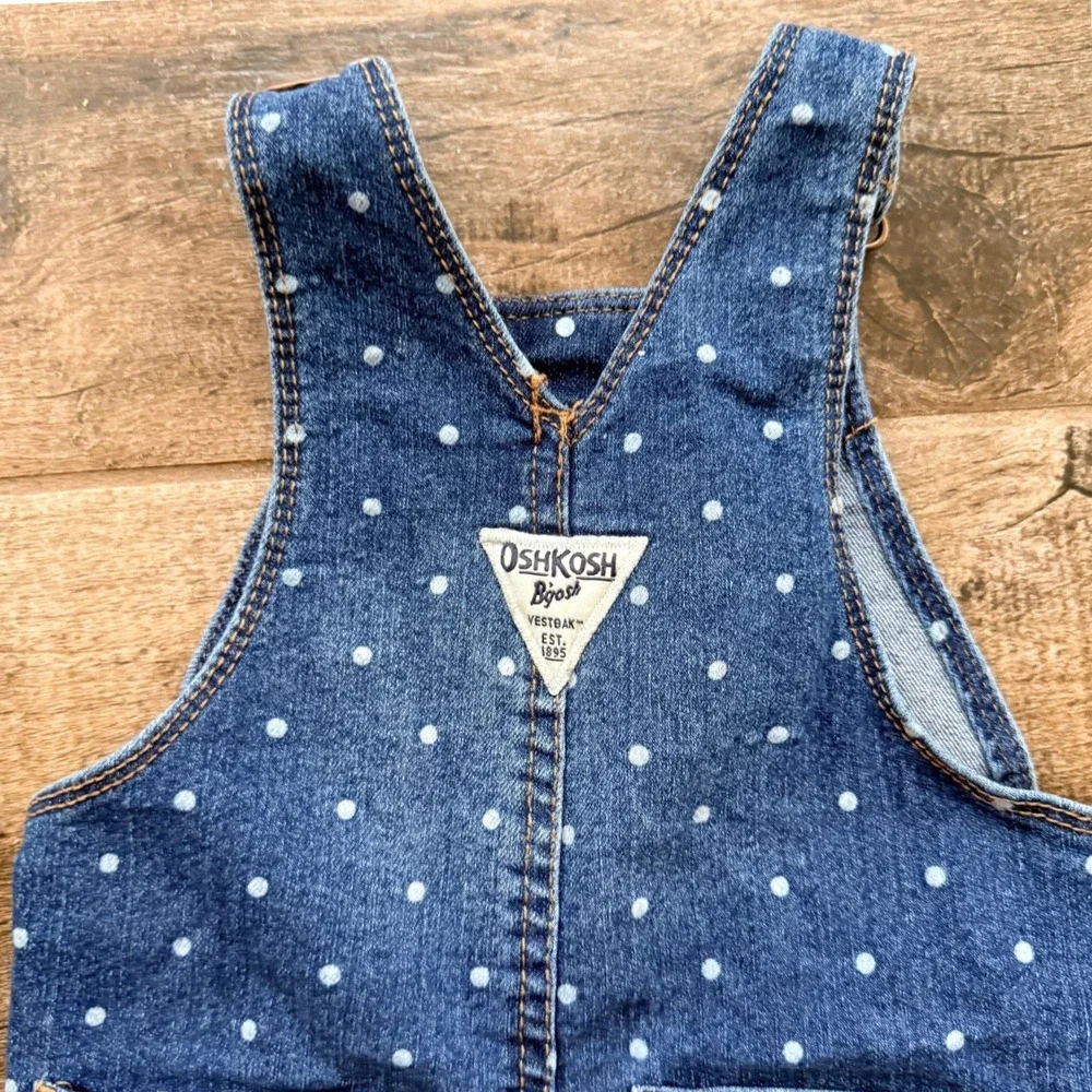 OshKosh B'gosh Baby Polka Dot Denim Bib Overalls Kids,Blue, 12M